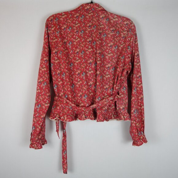 Vintage Lauren Ralph Lauren Red Prairie Floral Wrap Blouse Shirt, Size 12P - Picture 2 of 11